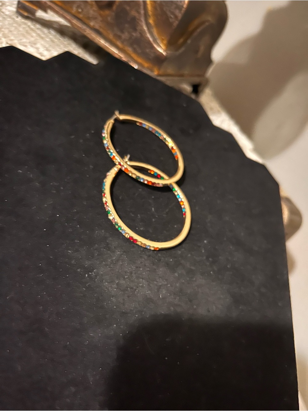 Gold Hoop Earrings with Multicolor Stones - Women Jewelry